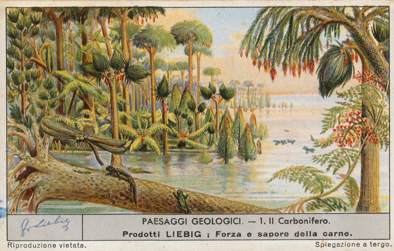 Monde préhistorique, carte de Liebig, début du 20e siècle (chromo) - European School