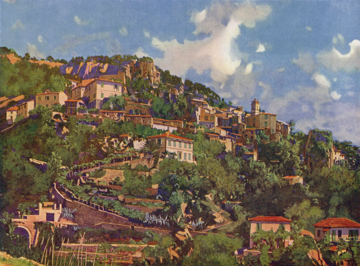 Roquebrune, Vue Generale (colour litho) - European School