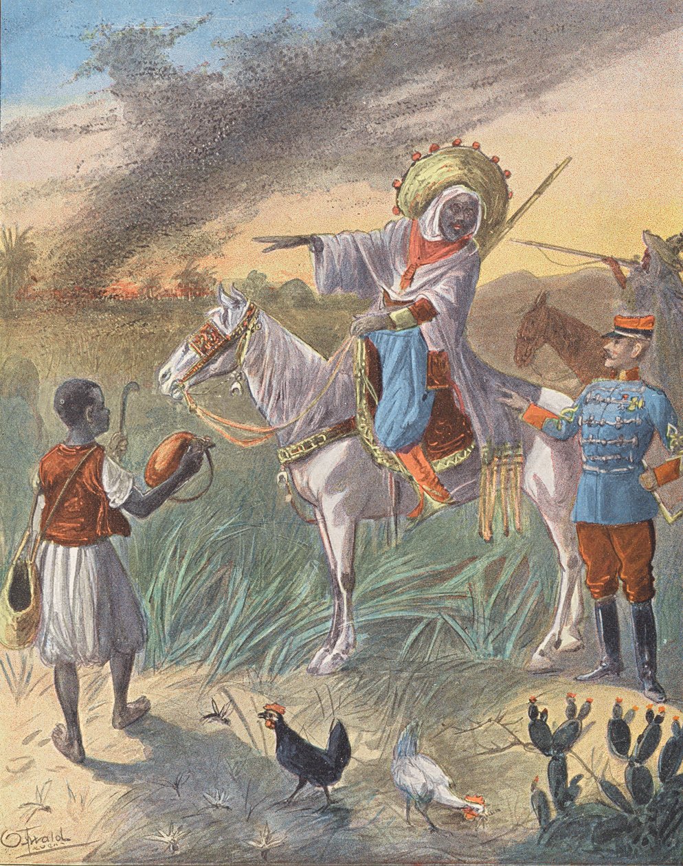 Essaim de sauterelles en Afrique (lithographie couleur) - European School