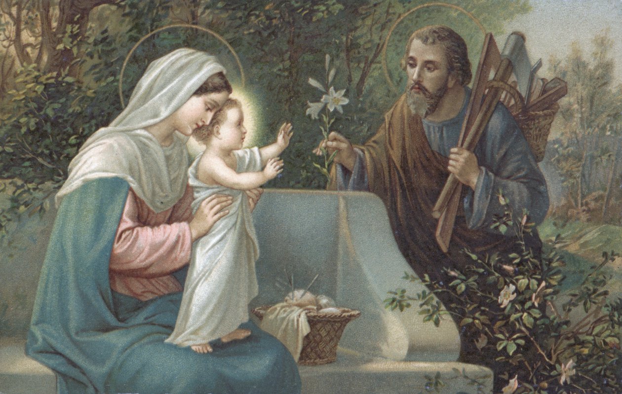 La Sainte Famille : Carte de Noël (chromolitho) - European School