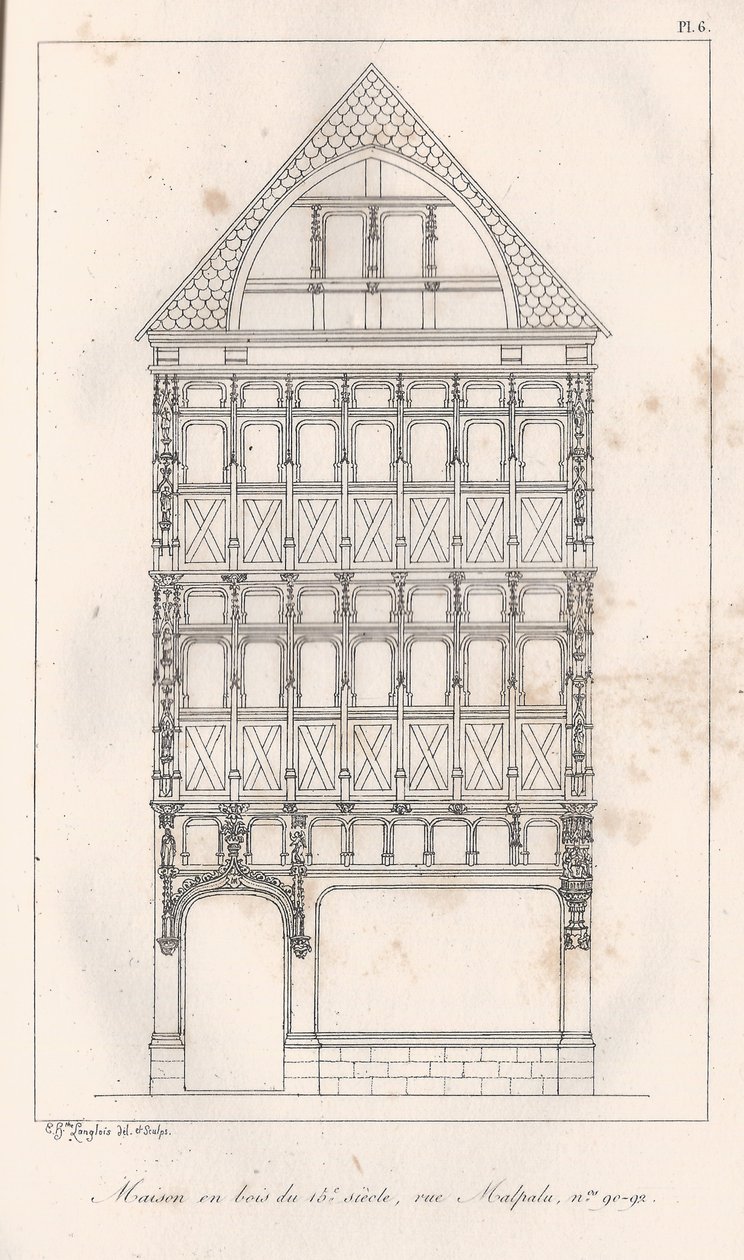 Maison en bois du 15e siècle rue Malpalu n°90-92 - Eustache Hyacinthe Langlois