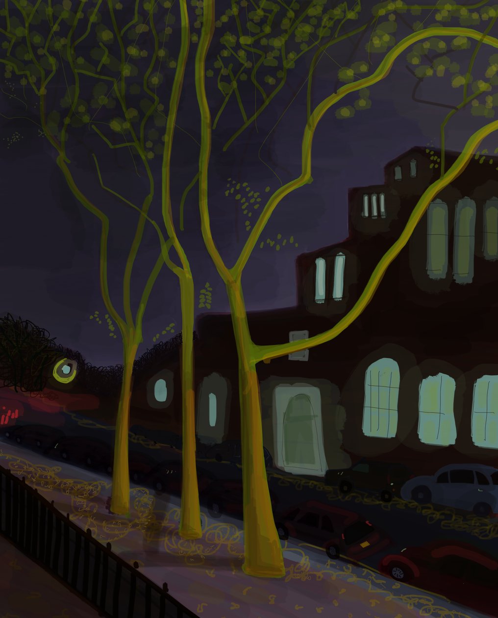 11th Street At Night, 2016 (dessiné à la main sur un iPad avec un Apple pencil) - Evan Sklar
