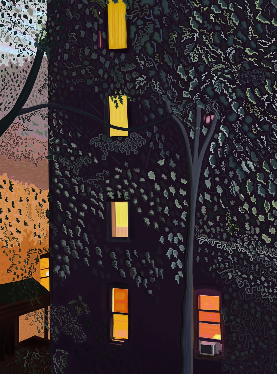Arrière des bâtiments la nuit Brooklyn (art numérique) - Evan Sklar