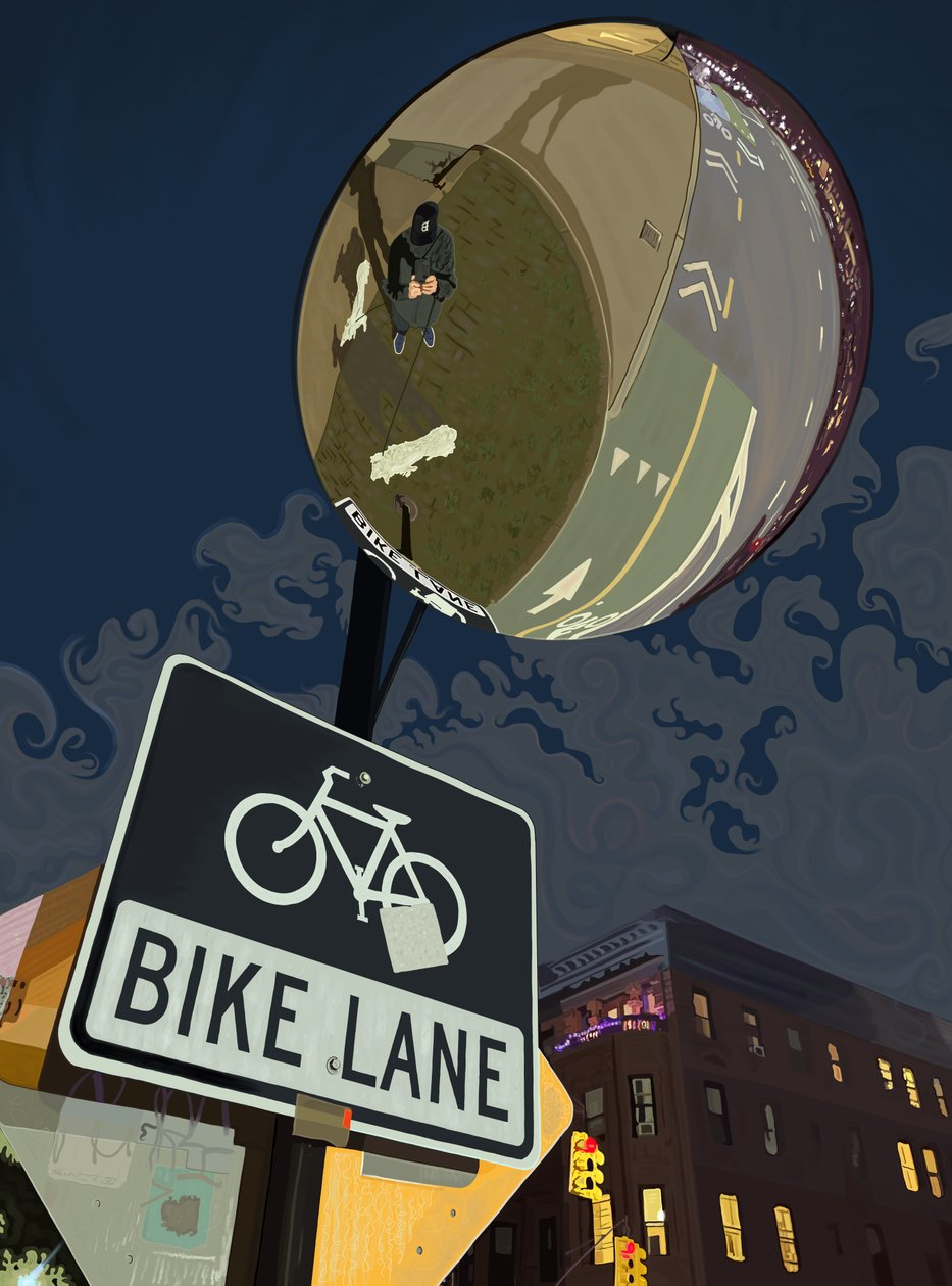 Panneau de signalisation de la piste cyclable, Prospect Park (art numérique) - Evan Sklar