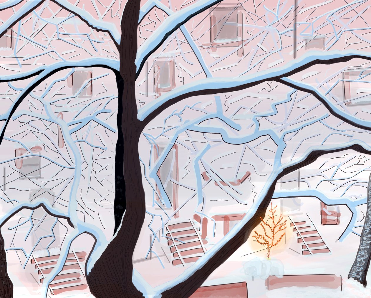 Brownstones dans la neige, Brooklyn (art numérique) - Evan Sklar