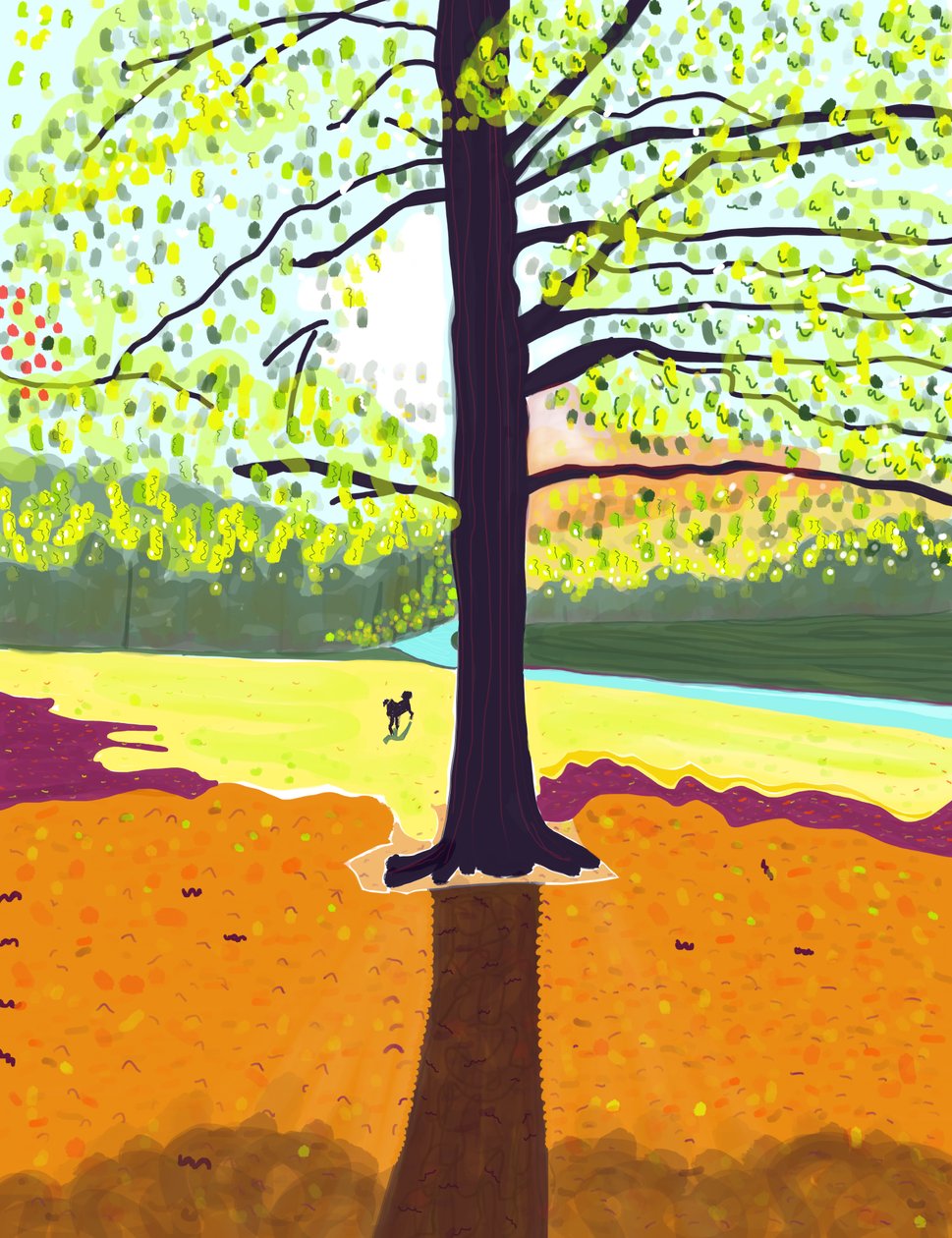Chien, petit matin, automne, parc Prospekt (art numérique) - Evan Sklar