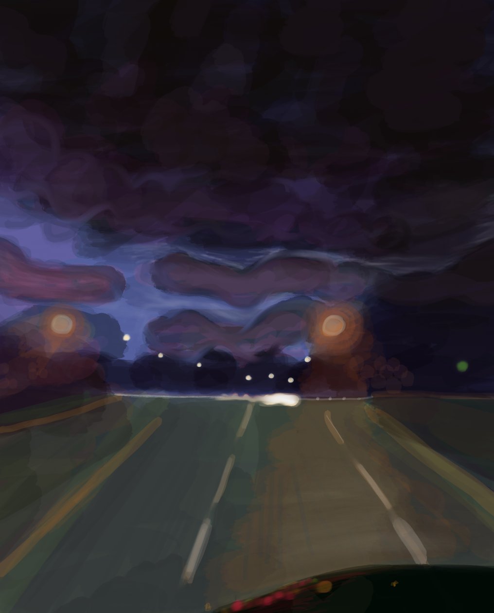 Highway At Night, 2016 (dessiné à la main sur un iPad avec un Apple pencil) - Evan Sklar