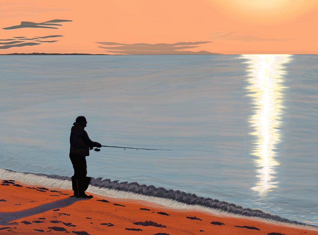 Homme à la pêche, Brooklyn (art numérique) - Evan Sklar