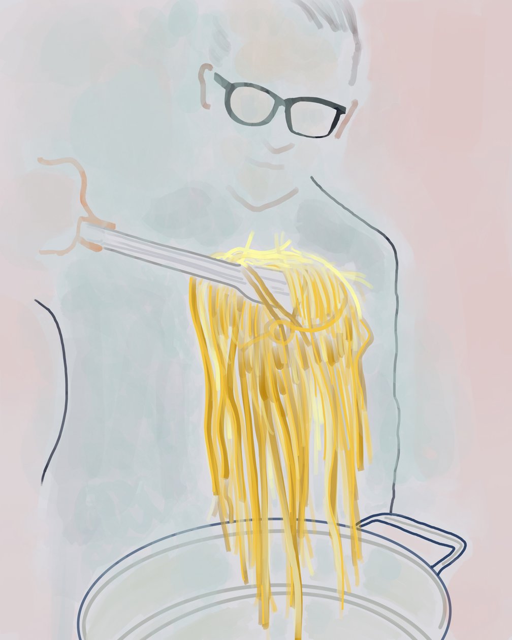 Homme tirant des pâtes d