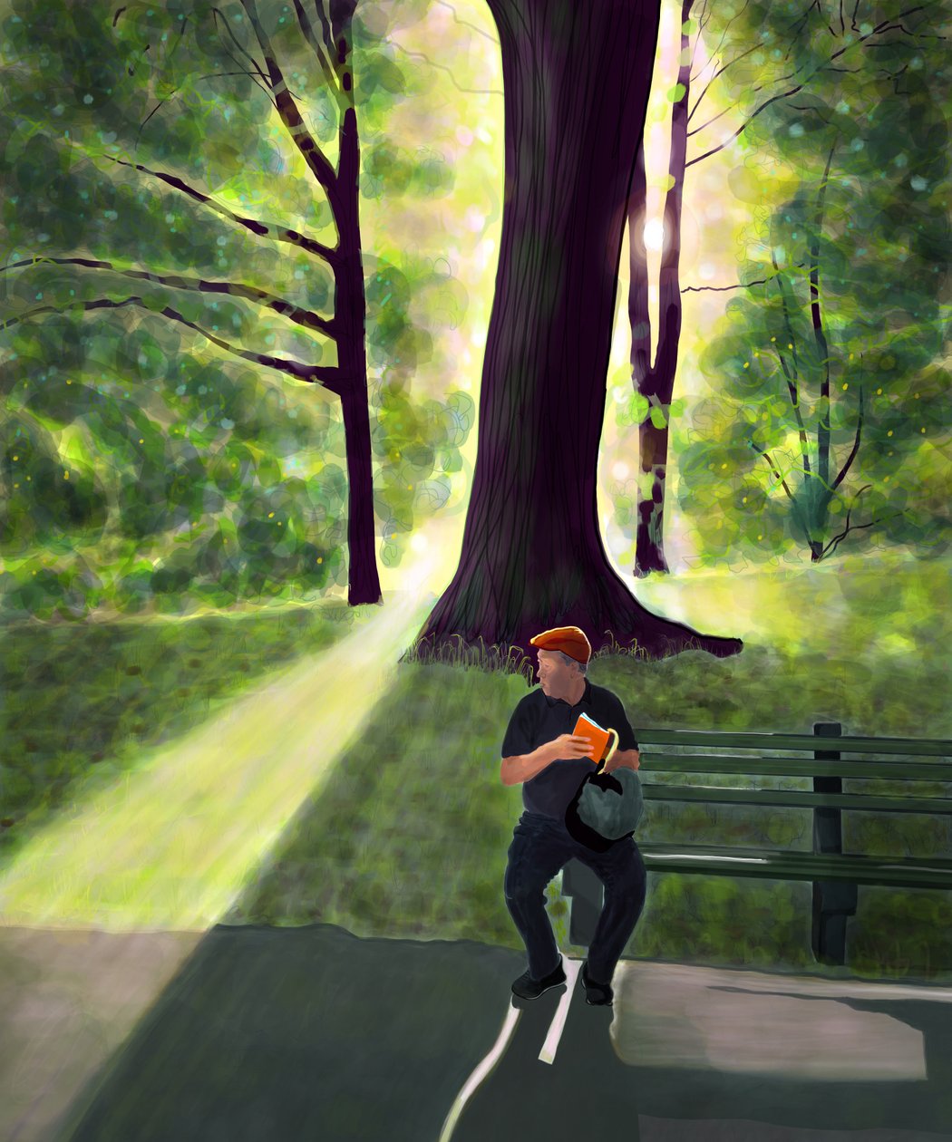 Homme lisant dans un parc, Brooklyn (art numérique) - Evan Sklar