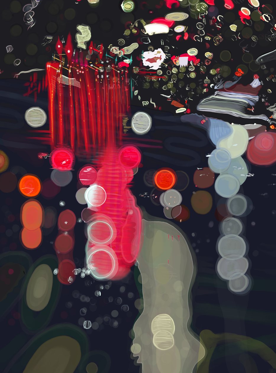 Pluie et lumière réfléchies sur le pare-brise, Brooklyn (art numérique) - Evan Sklar