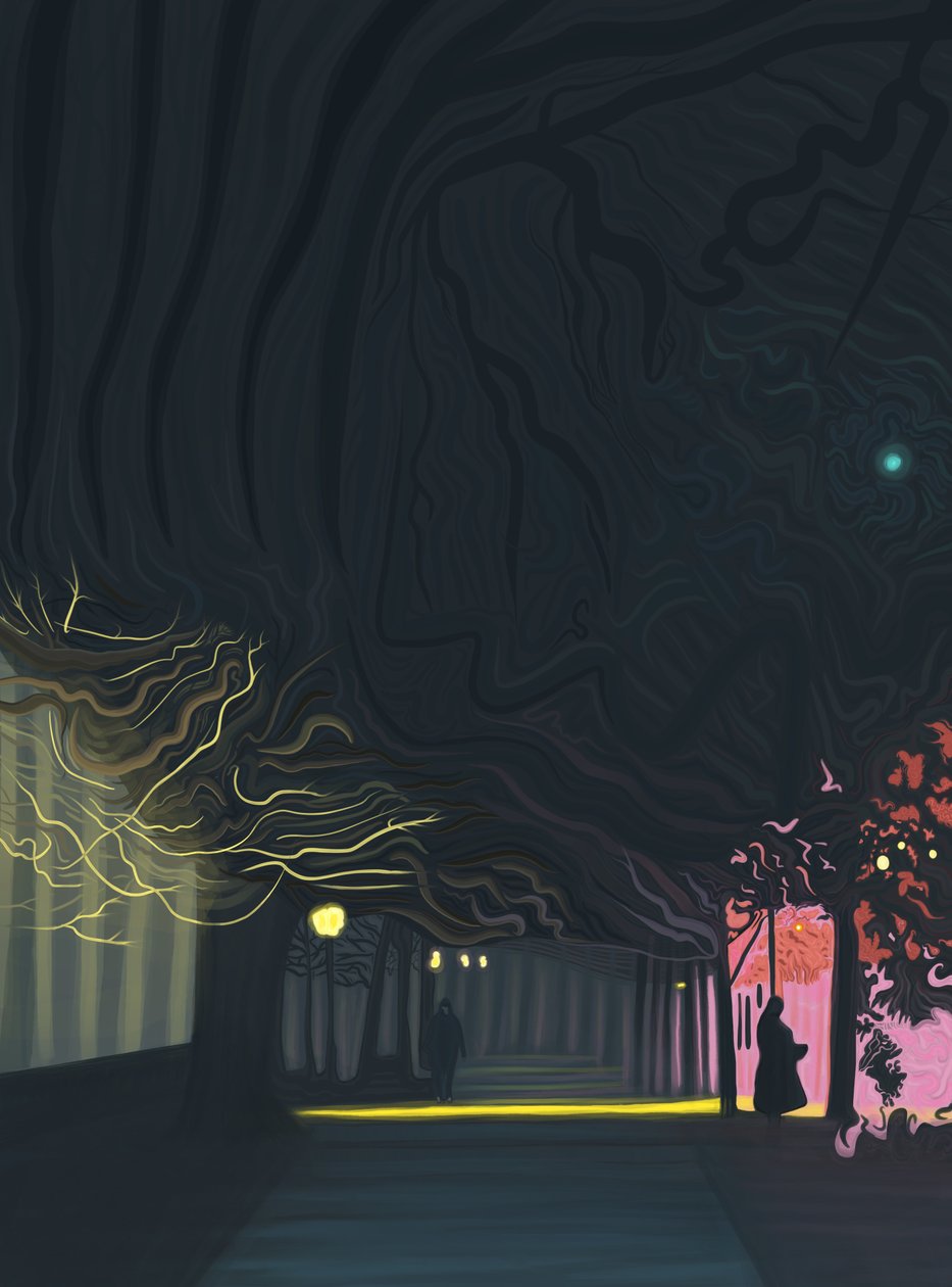 Trottoir, Prospect Park West, 6 heures du matin (art numérique) - Evan Sklar