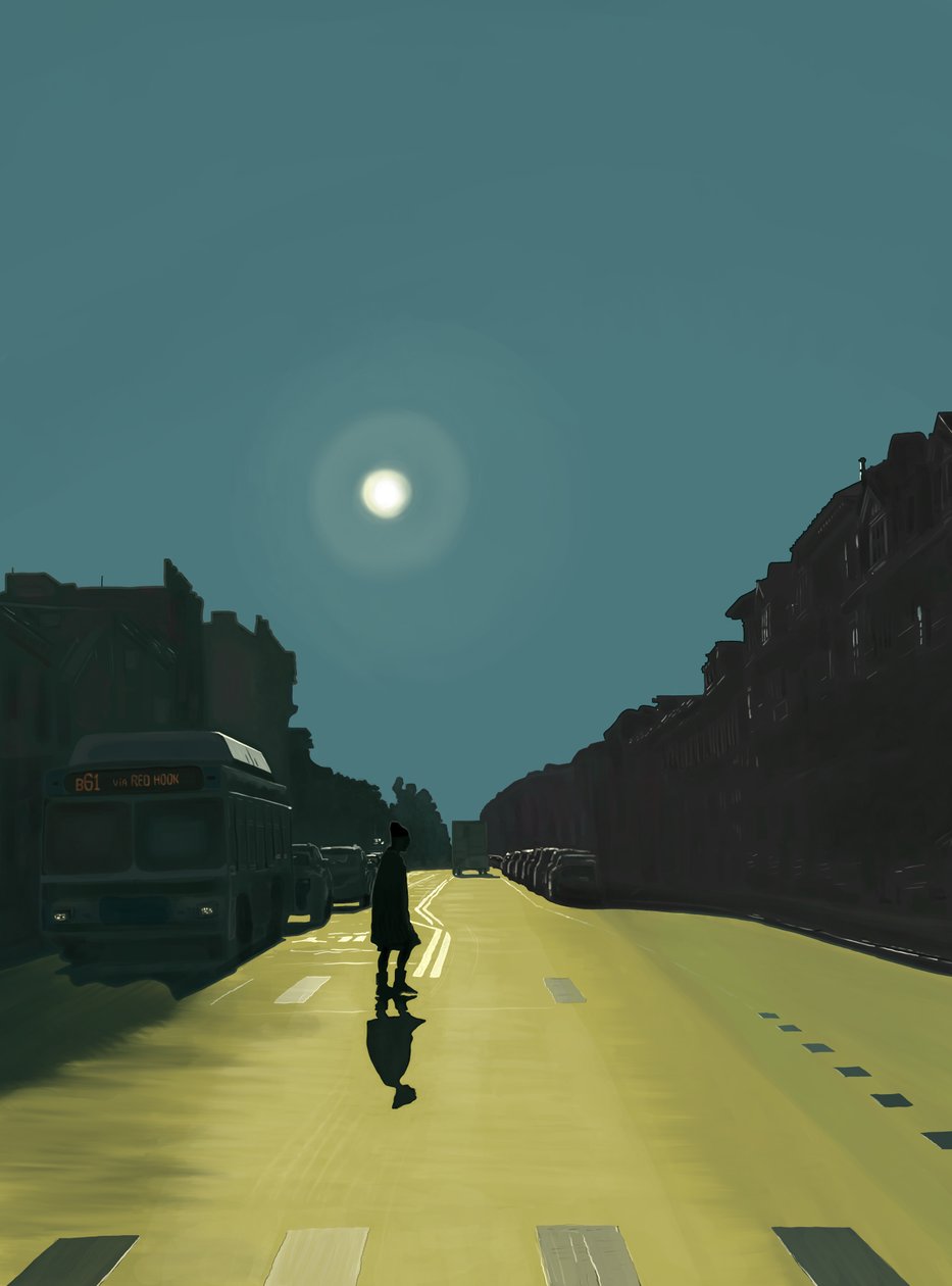 Soleil et femme marchant sur la neuvième rue (art numérique) - Evan Sklar