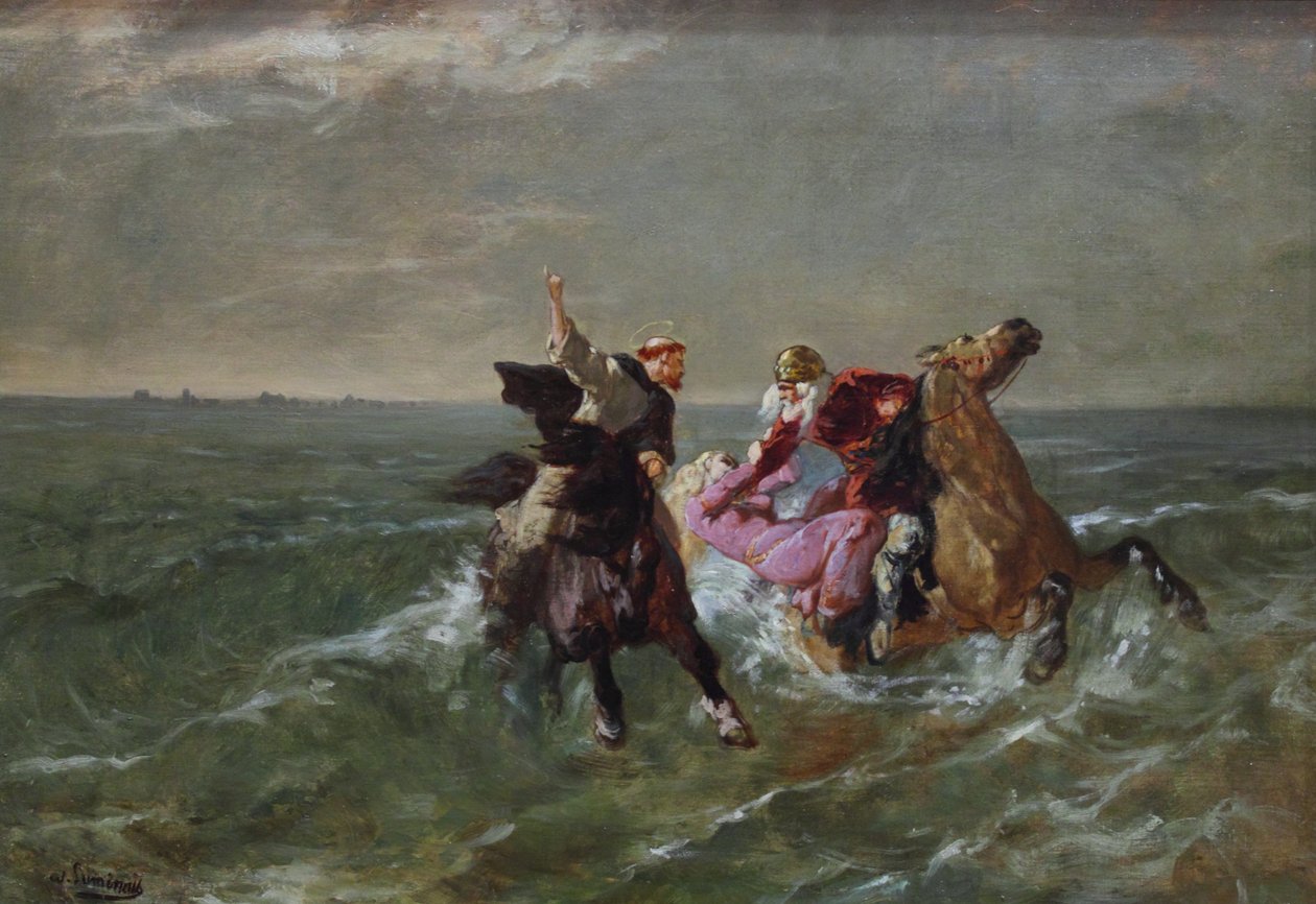 French: La chevauchée de saint Guénolé et du Roi Gradlon The flight of St. Guénolé and King Gradlon - Evariste Vital Luminais