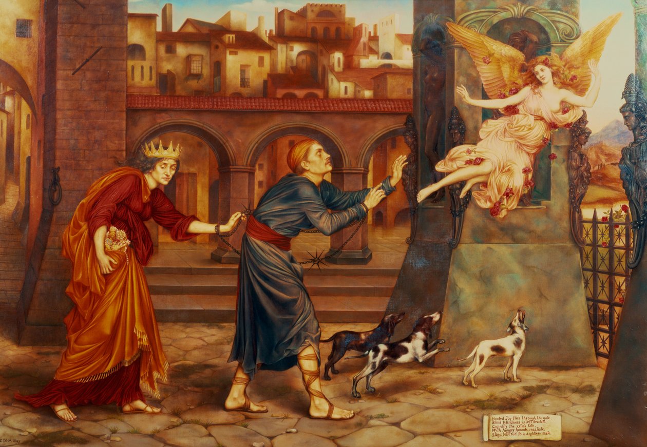 La cécité et la cupidité chassant la joie de la ville, 1897 - Evelyn De Morgan