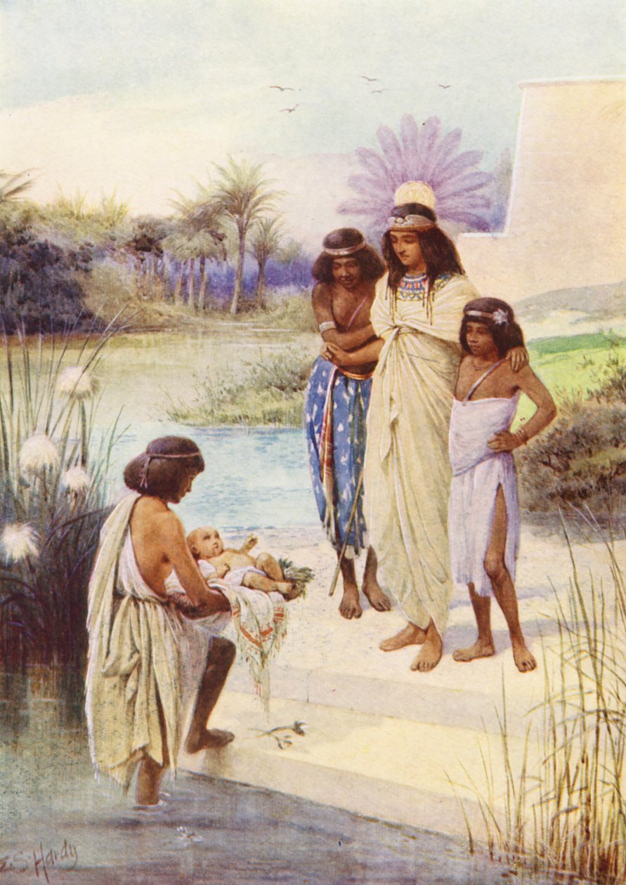 Le bébé Moïse sauvé (lithographie couleur) - Evelyn Stuart Hardy