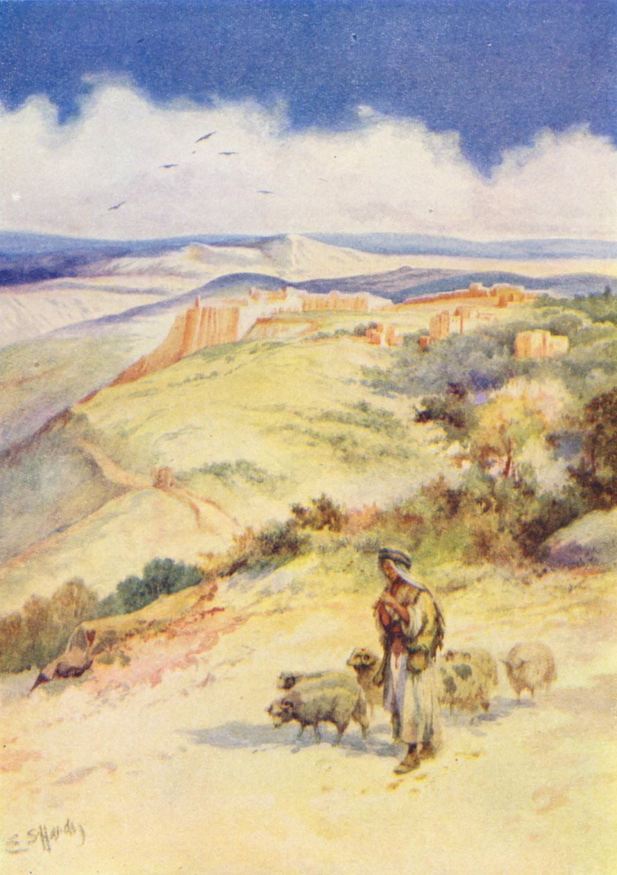 David, le berger (lithographie couleur) - Evelyn Stuart Hardy