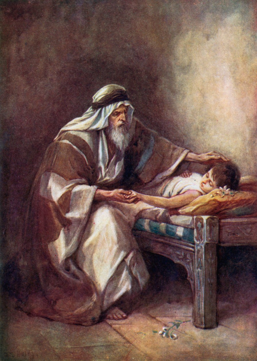 Élisée élevant le fils du fermier (lithographie couleur) - Evelyn Stuart Hardy