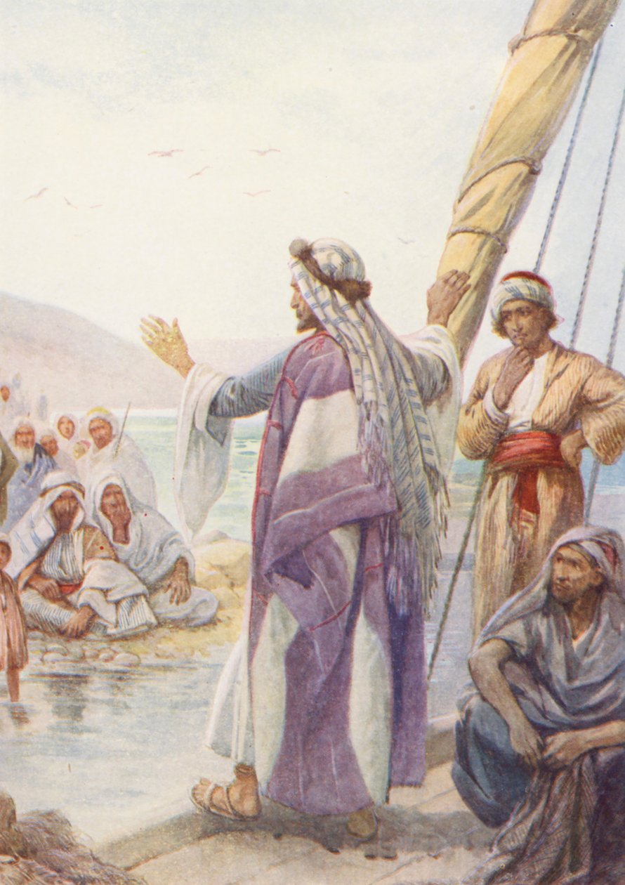 Jésus enseignant depuis une barque (lithographie couleur) - Evelyn Stuart Hardy
