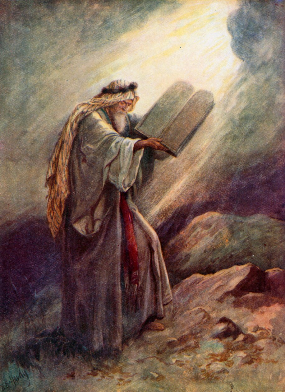 Moïse avec les tables de pierre (lithographie couleur) - Evelyn Stuart Hardy