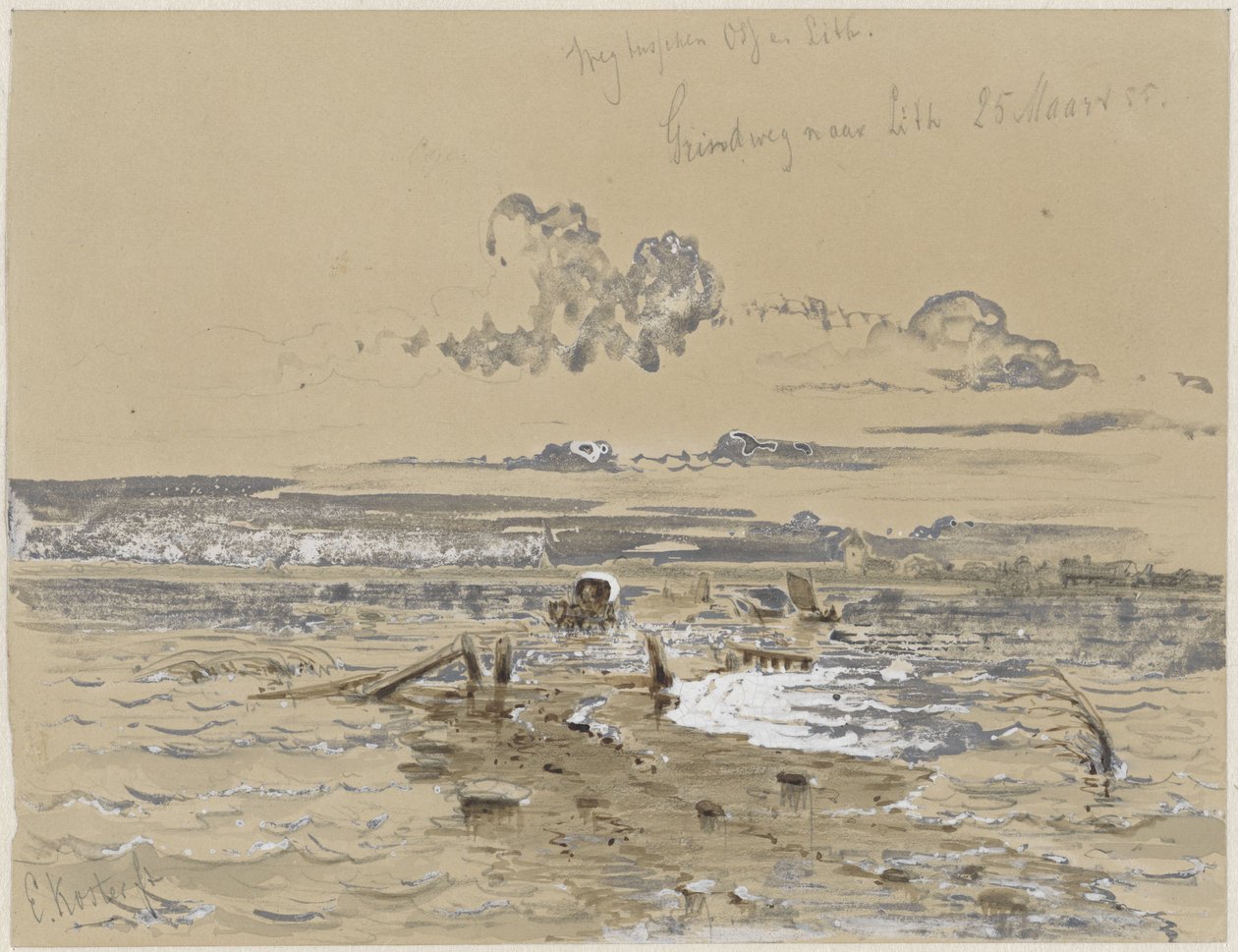 Paysage avec le chemin de gravier entre Oss et Lithoijen - Everhardus Koster