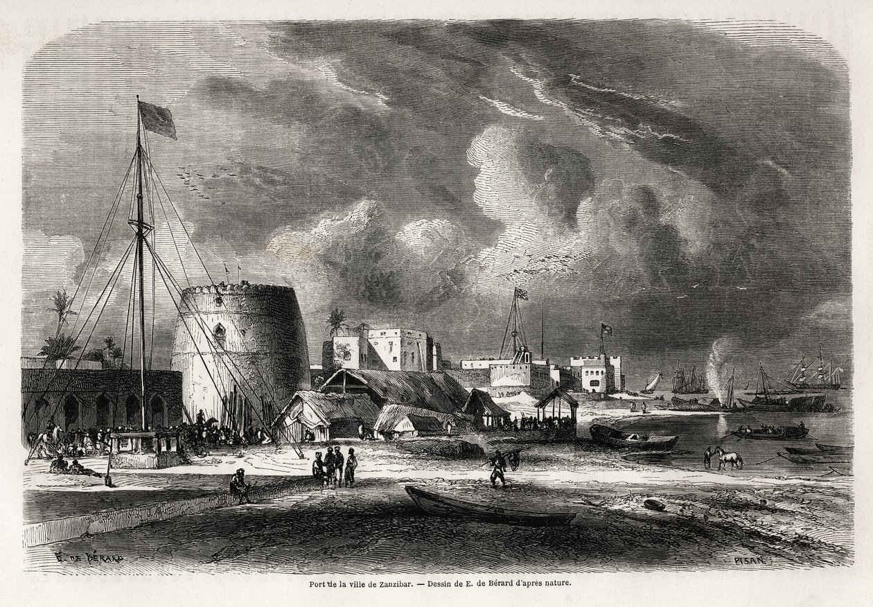 Port de la ville de Zanzibar (actuelle Tanzanie), dessin d