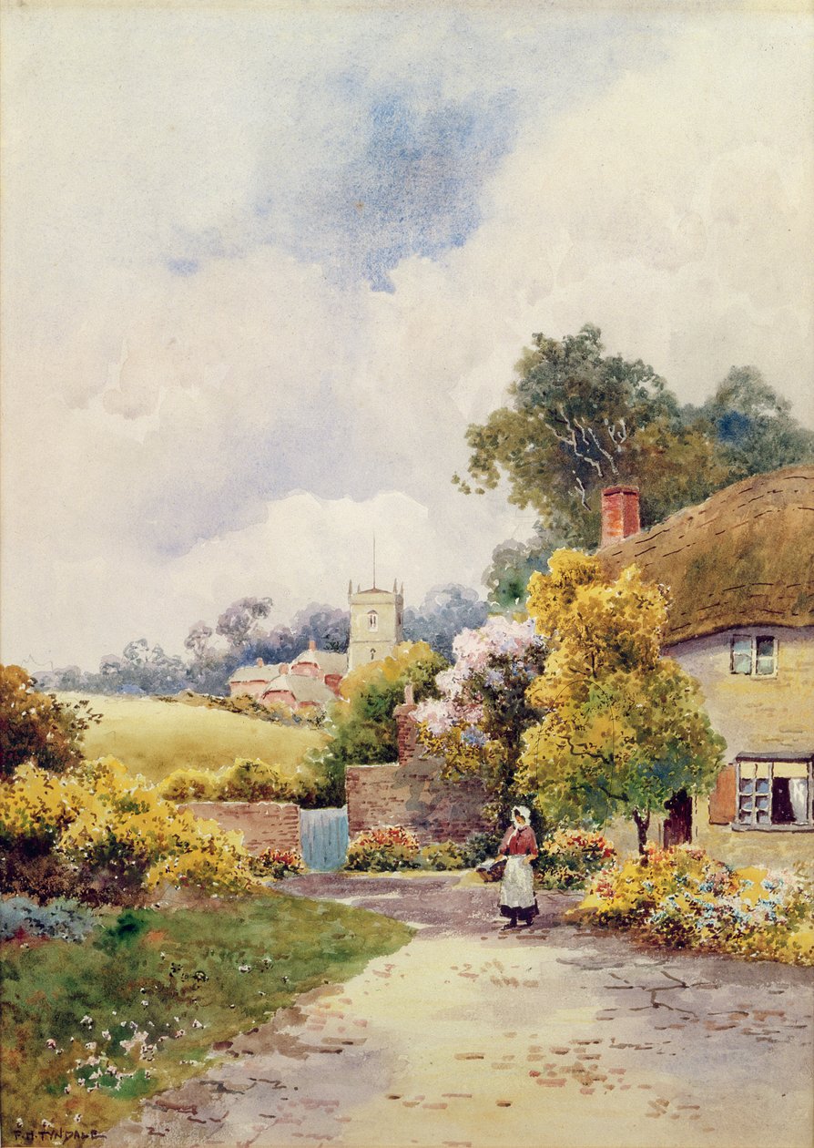 Un cottage et une église à la campagne - F.H. Tyndale