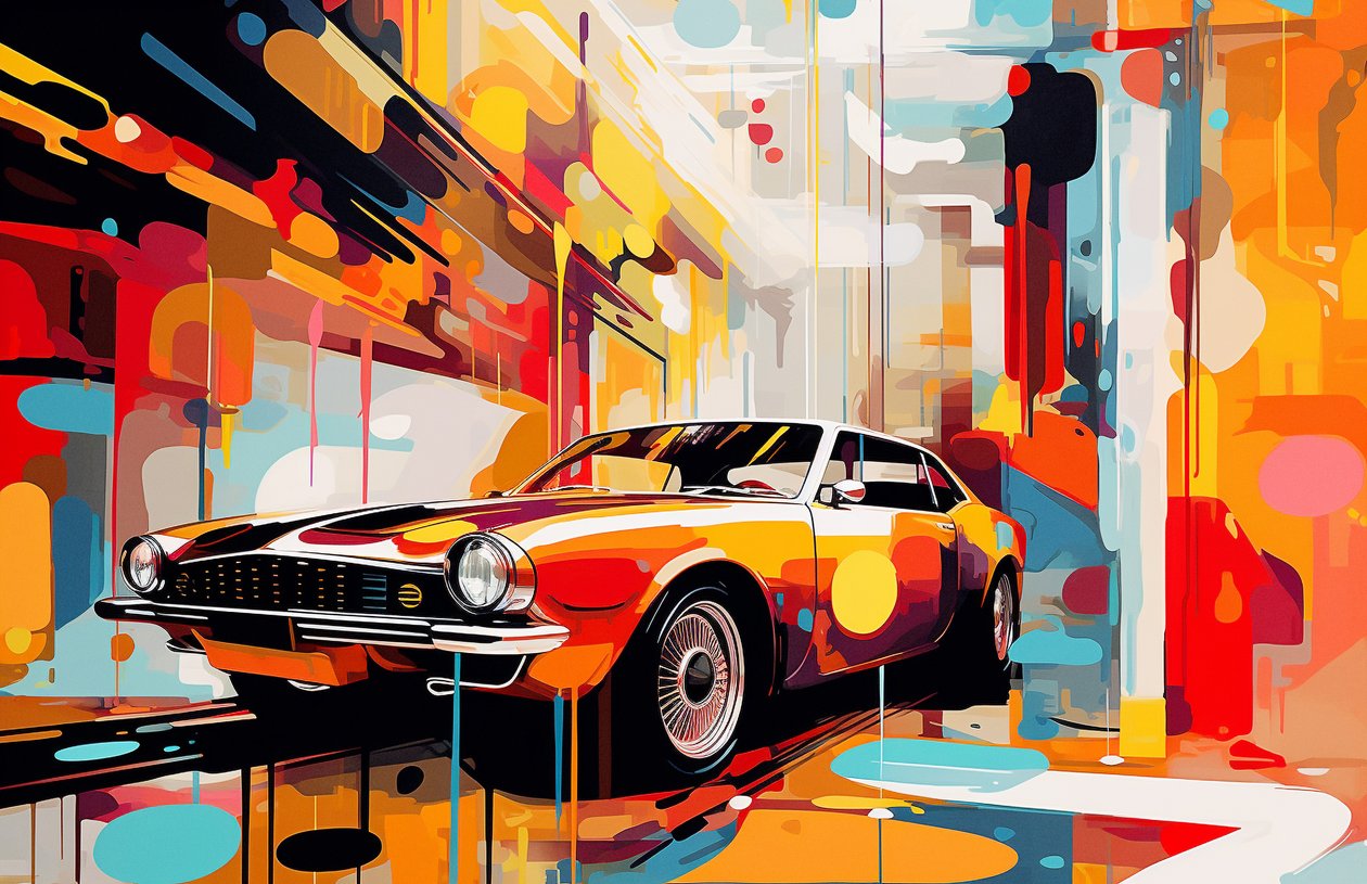Peinture de Vieille Voiture Américaine Abstraite, Décoration de Chambre Jeune Adulte, Impressions Murales - F. Abderrahim