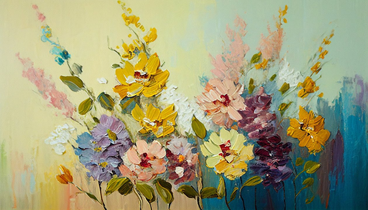 Fleurs antiques dans un vase, floral abstrait - F. Abderrahim
