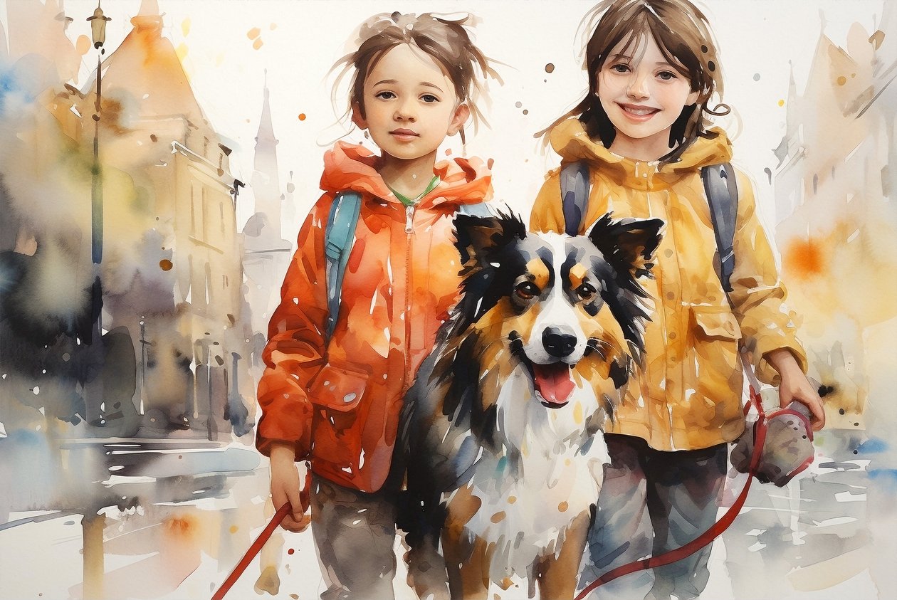 Portrait aquarelle de chien et d