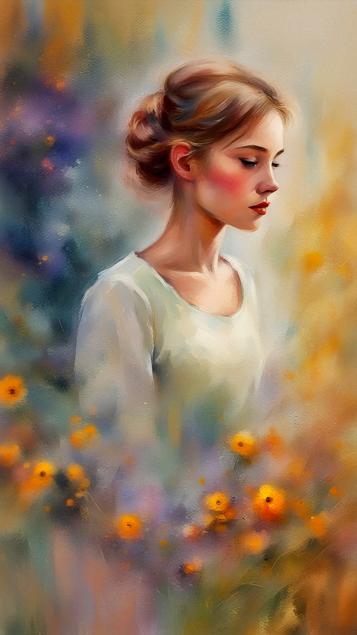 Portrait de jeune femme et fleurs - F. Abderrahim