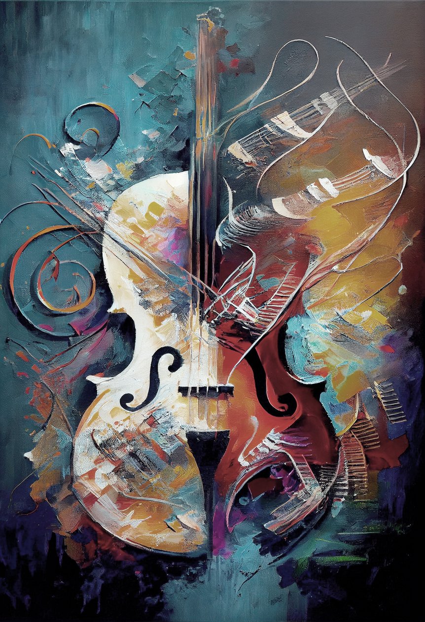 Peinture classique de violon avec coups de pinceau - F. Abderrahim