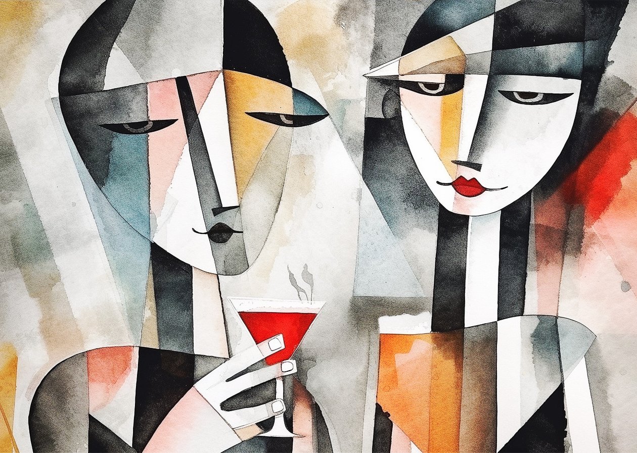 Couple buvant du vin dans un restaurant, impression sur toile et murale - F. Abderrahim