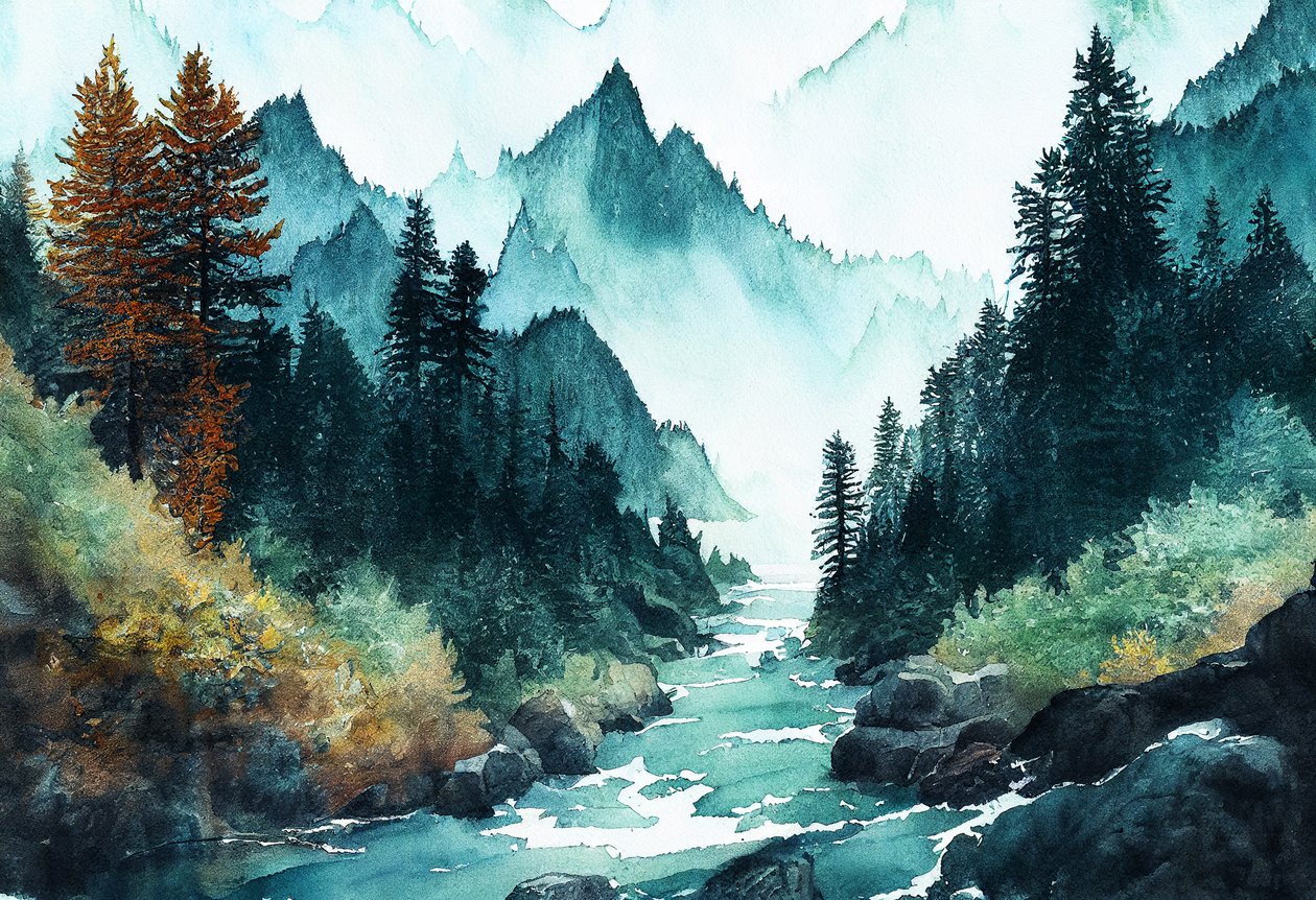 Forêt alpine fantastique en bord de mer avec rivières et collines - F. Abderrahim