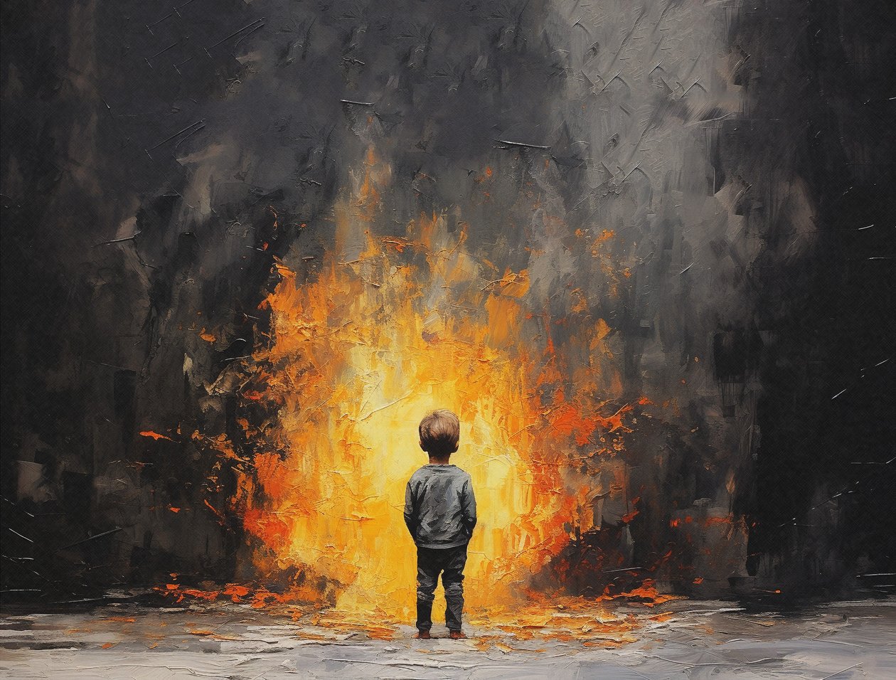 Peinture minimaliste à coups de pinceau impasto, portrait innocent - F. Abderrahim