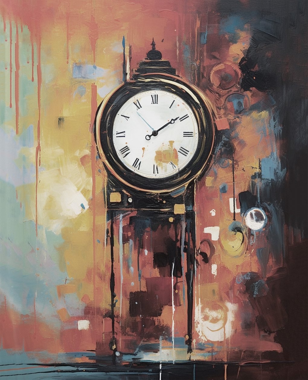 Vintage klassische Wanduhrenmalerei von F. Abderrahim