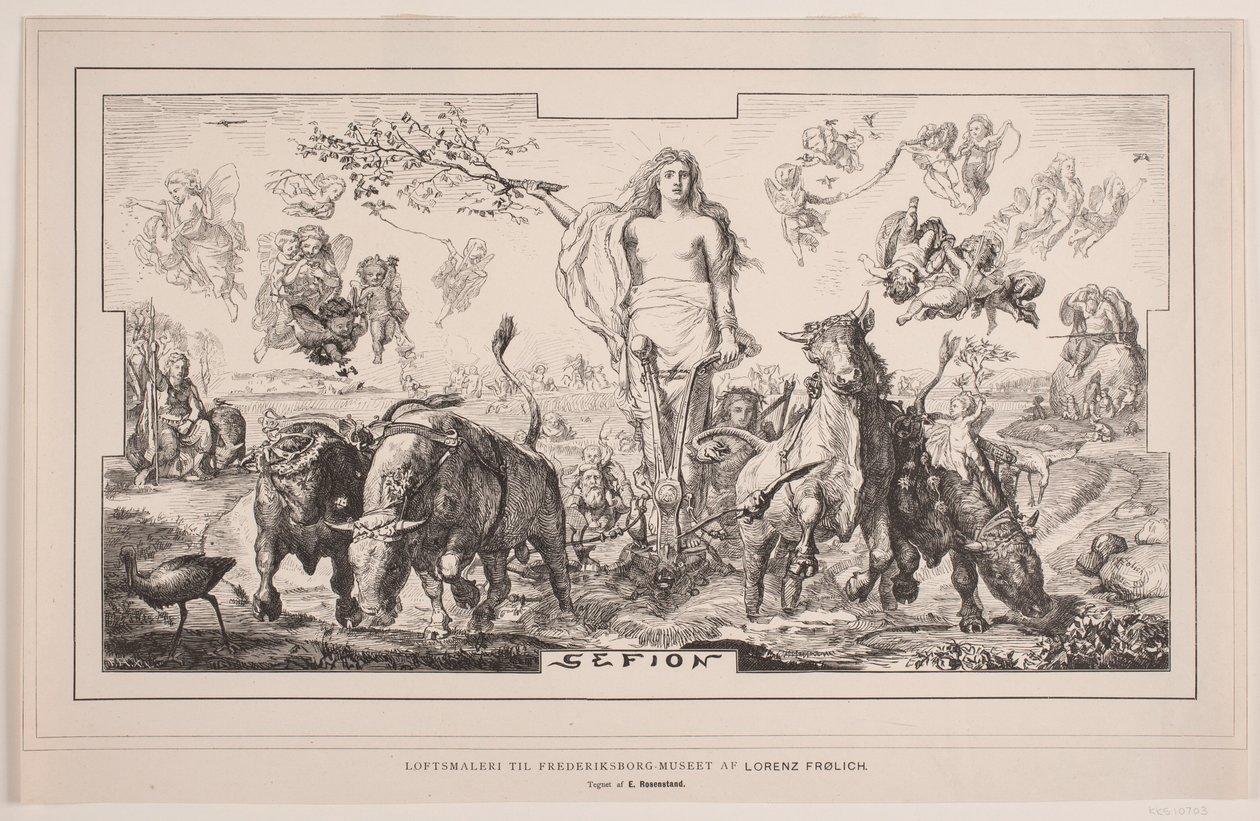 Gefion, peinture de plafond pour le musée de Frederiksborg par Lorenz Frølich - F. Hendriksen