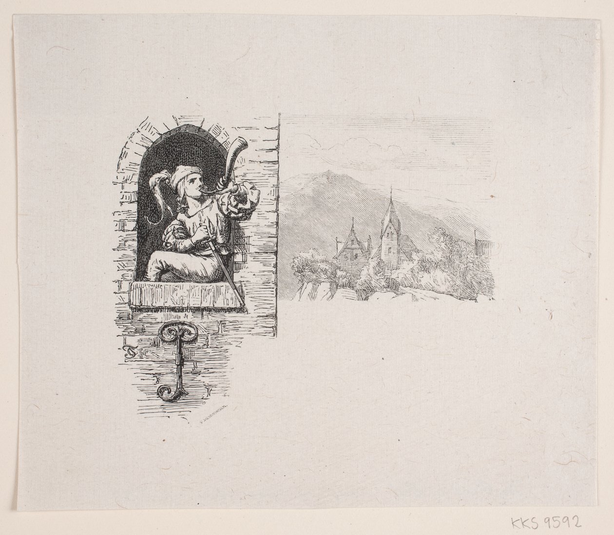 Vignette pour le poème de J. P. Jacobsen, "Pagen højt paa Taarnet sad" - F. Hendriksen