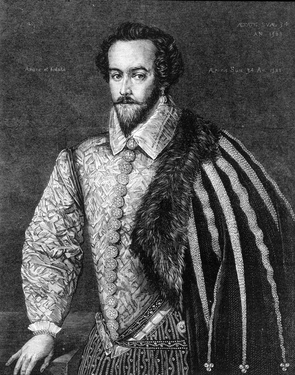 Portrait de Sir Walter Raleigh (1554 - 1618), navigateur, courtisan et écrivain anglais. Gravure d