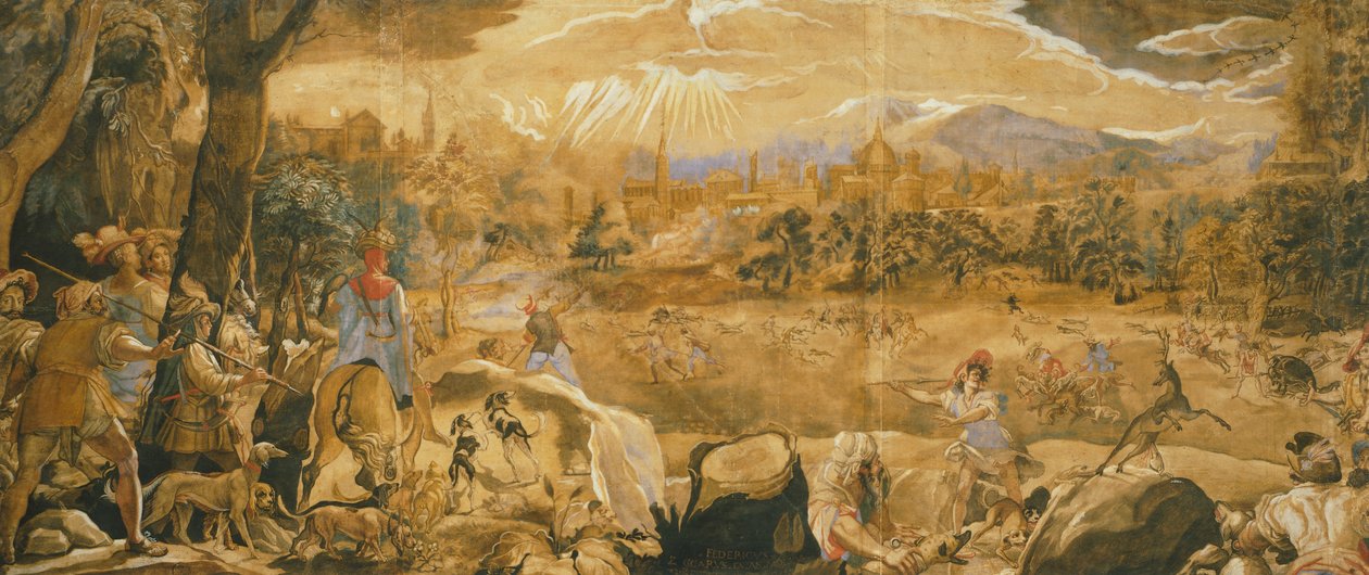 Scène de chasse avec Florence imaginaire - Federico Zuccaro