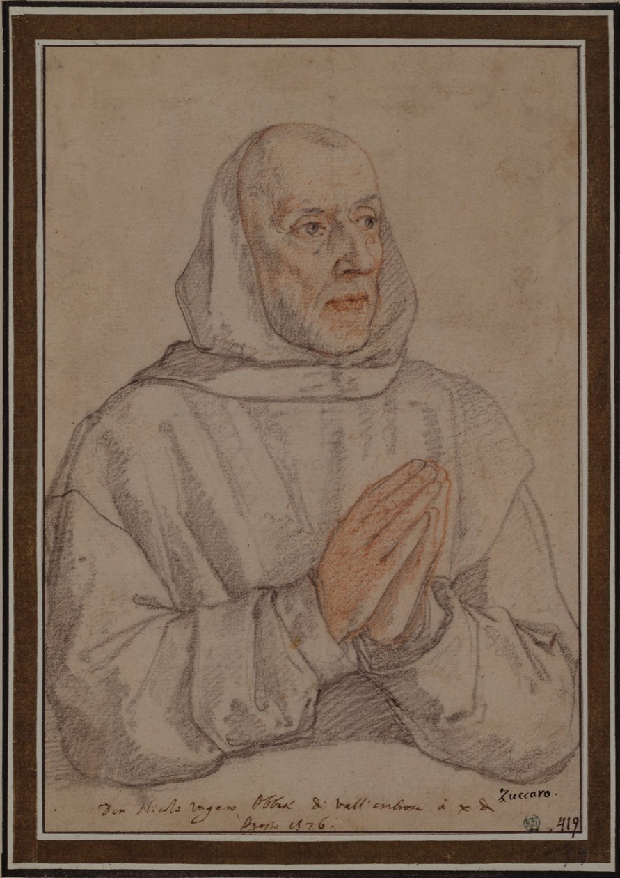 Portrait de Niccolò Ungaro, abbé de Vallombrosa, encapuchonné et rasé de près - Federico Zuccaro