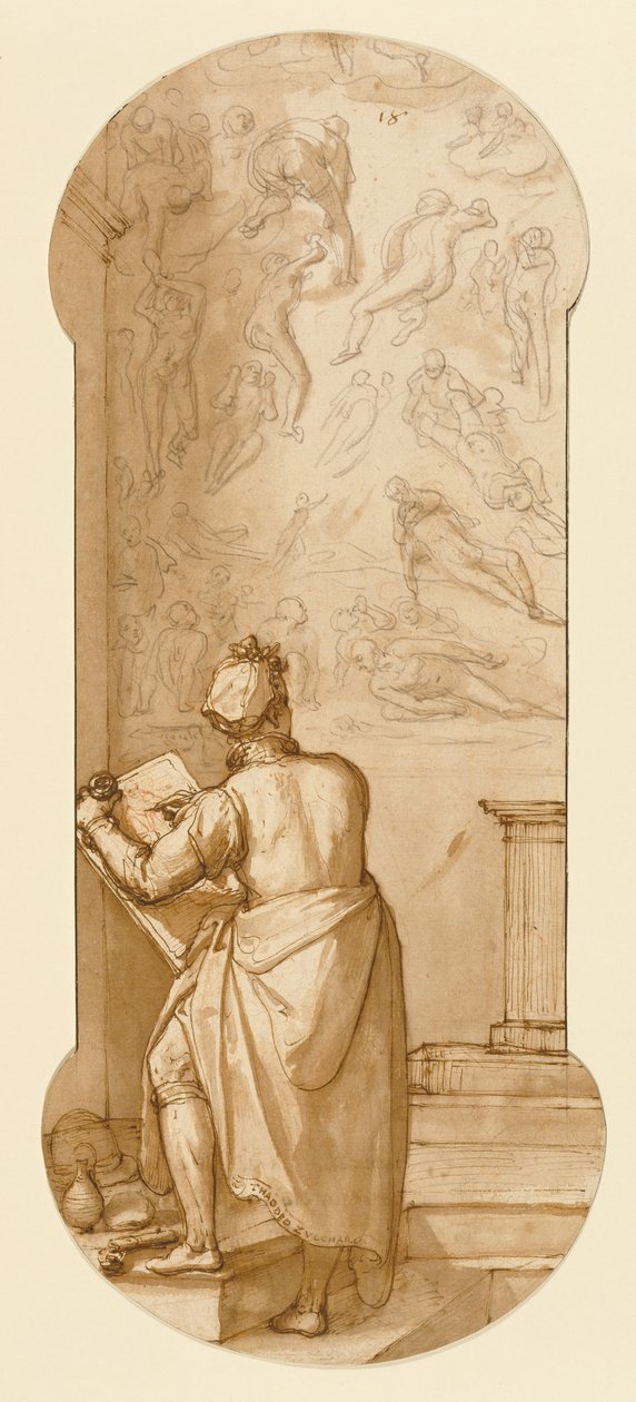Taddeo dans la chapelle Sixtine dessinant le 