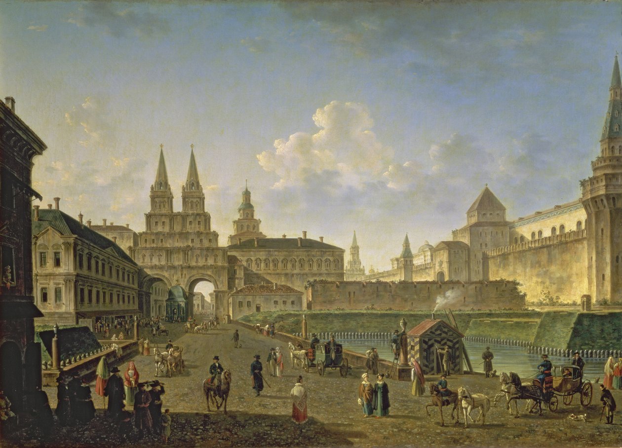 Vue de la porte Voskresensky et de la porte Nikolsky et du pont Neglinny depuis la rue Tverskay à Moscou, 1811 - Fedor Yakovlevich Alekseev
