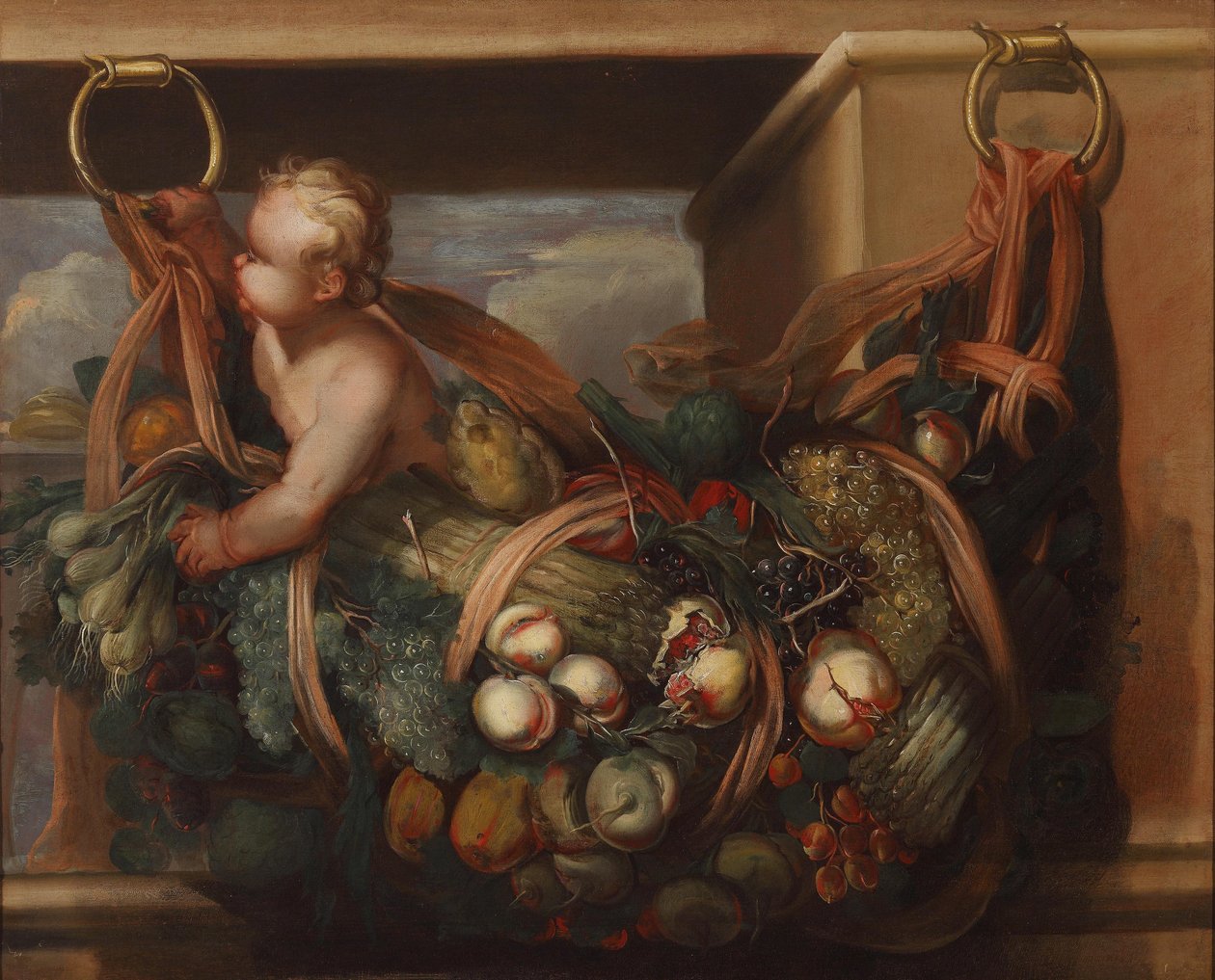Putto avec une guirlande de fruits - Felice Fortunato Biggi