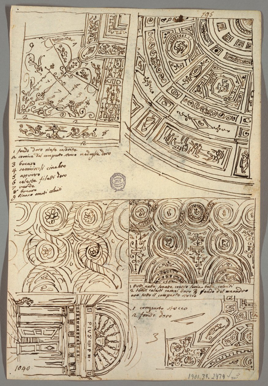 Études décoratives pour plafonds; Verso: Tête de profil avec casque antique - Felice Giani