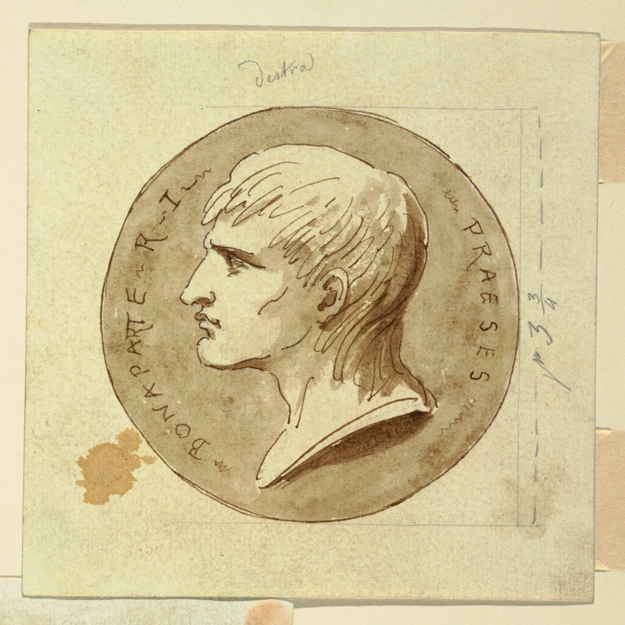 Dessin, Médaille de Napoléon Bonaparte en tant que Président de la République italienne, verso ; Hébé donne l