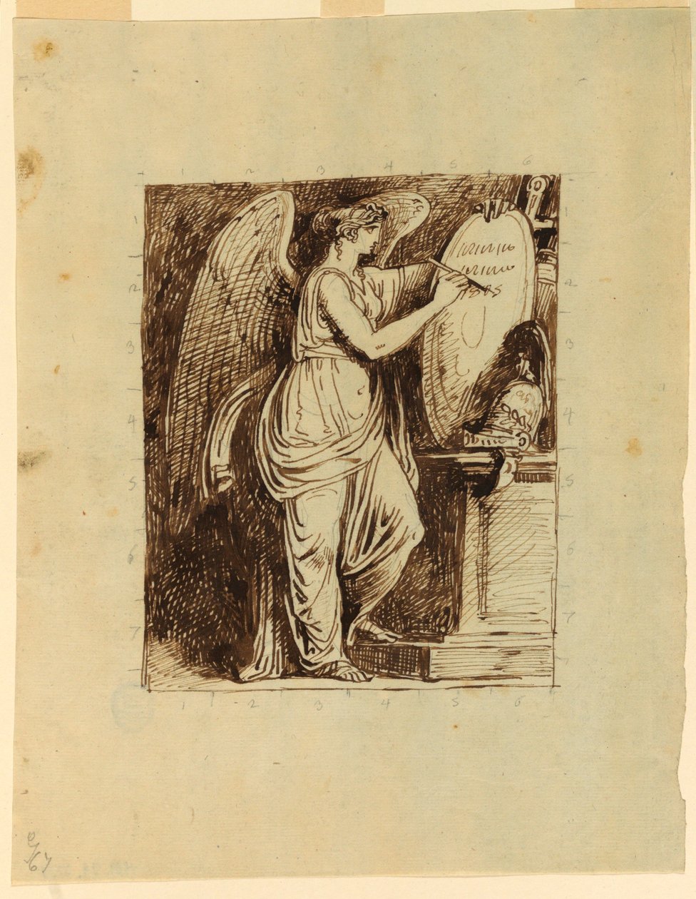 Dessin, Victoire ailée inscrivant la date 1805 sur un bouclier, 1805 - Felice Giani