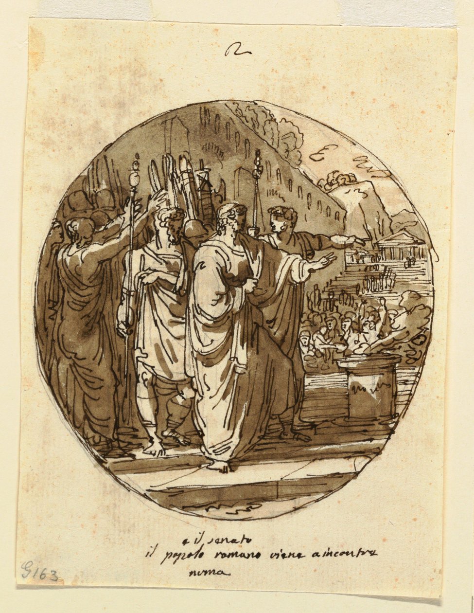 Dessin, projet de plafond pour Numa Pompilius accueilli à Rome après son élection, Sala di Numa Pompilio, Palazzo Milzetti, Faenza, 1804-05 - Felice Giani