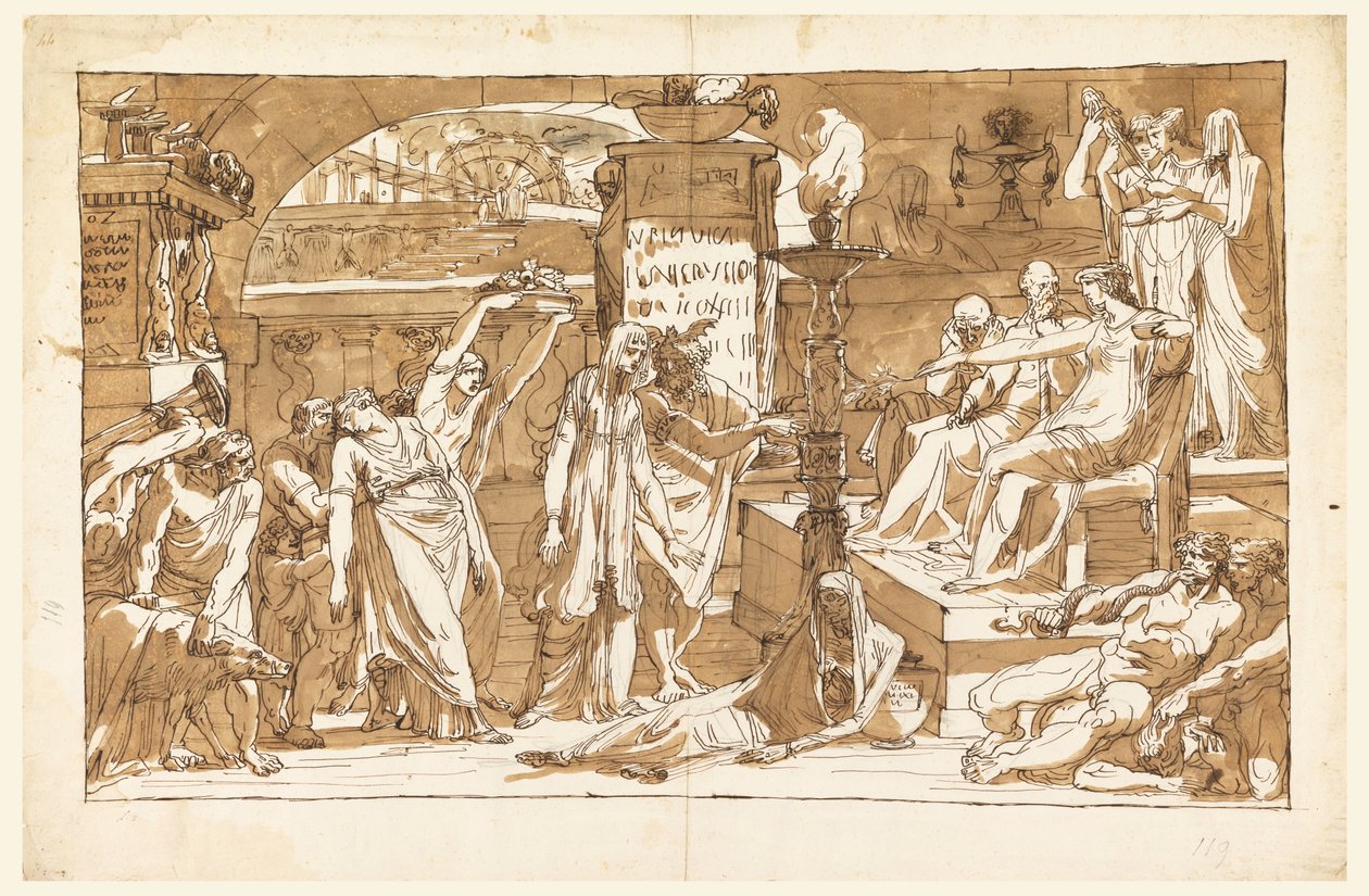 Dessin, Hadès ; Perséphone dans le monde souterrain (offrande à Proserpine), vers 1820 - Felice Giani