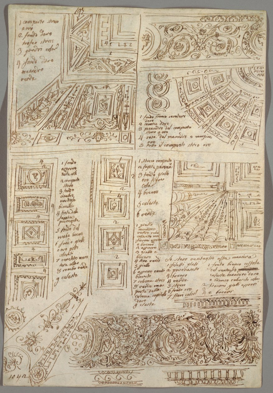 Quatre études décoratives de plafonds; Verso: Études anatomiques - Felice Giani